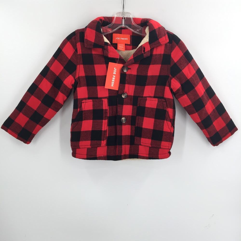 Joe Fresh Double Buffalo Jacket Long Sleeve Button Up Plaid Black/Red Size 5